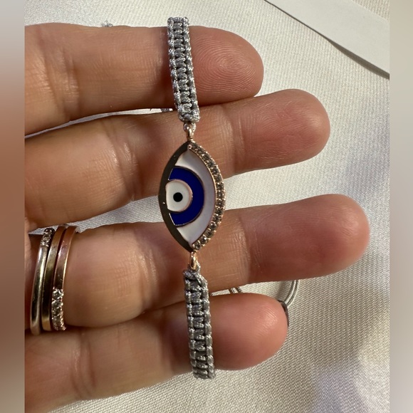 Grey Macrame Oval Evil Eye Turquoise & Cubic Zirconia Setting Bracelet - Picture 1 of 3